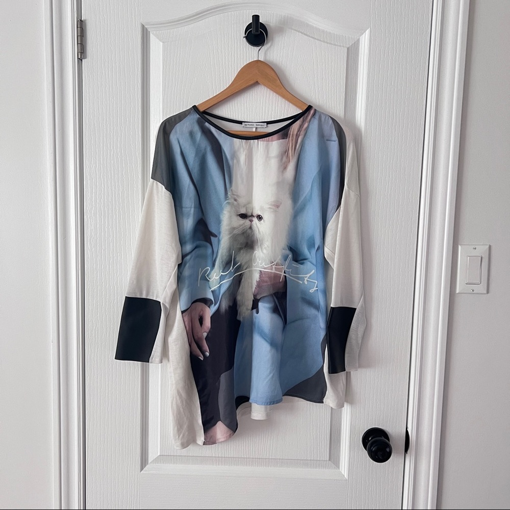 ZARA - asymmetrical cut mixed material shirt